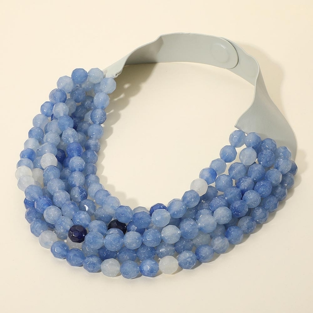 Blue Magnetic Collar Multi Chain Strand Faceted Beaded Necklace Layered